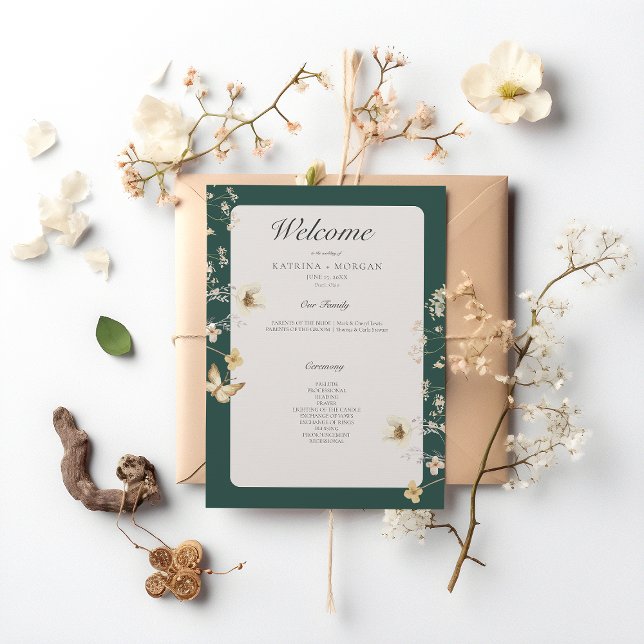 Programa Casamento Rustic Wildflower Frame Emerald Green (Criador carregado)