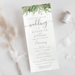 Programa Casamento Rustic Winter Greenery Berries Pine Cone