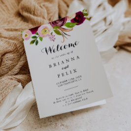 Programa Casamento Rústico Blush Burgundy Floral Dobrado