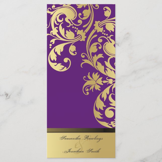 Programa Casamento - Shimmer Floral Roxo e Dourado (Frente)