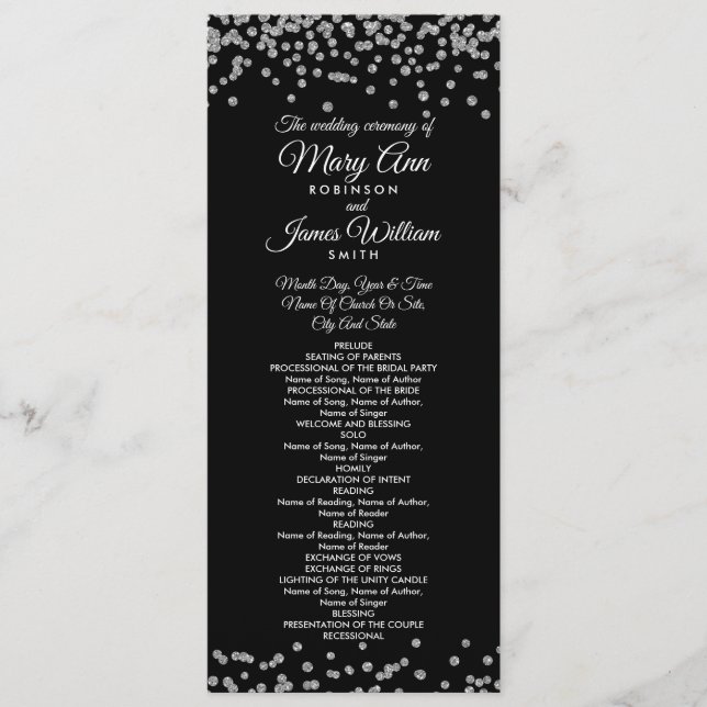 Programa Casamento Silver Faux Glitter Confetti Bl (Frente)