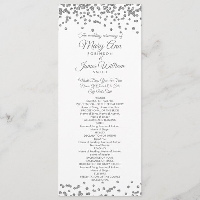 Programa Casamento Silver Faux Glitter Confetti Wh (Frente)