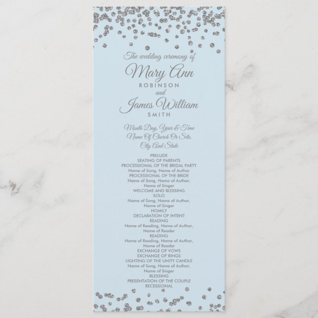 Programa Casamento Silver Glitter Confetti Azul (Frente)