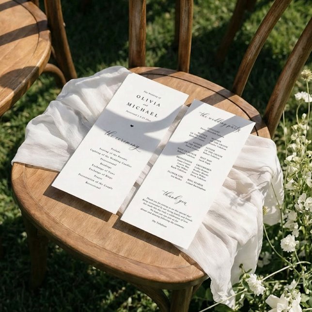 Programa Casamento Simples de Coração Preto e Branco (Elegant custom printed wedding programs)