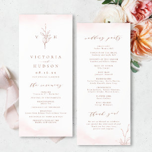 Programa casamento simples de monograma botânico rosa gold