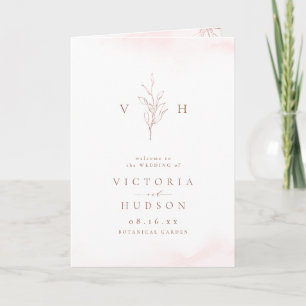 Programa casamento simples de monograma botânico rosa gold