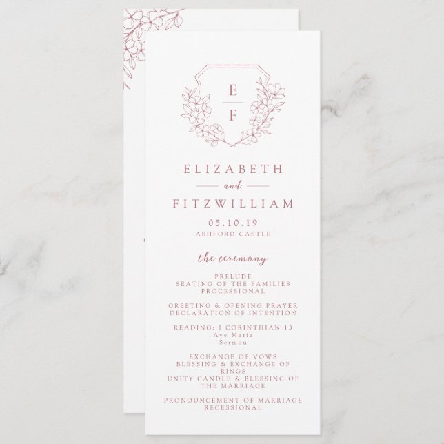 Programa Casamento Simples do Monograma do Blossom de Cerej (Frente/Verso)