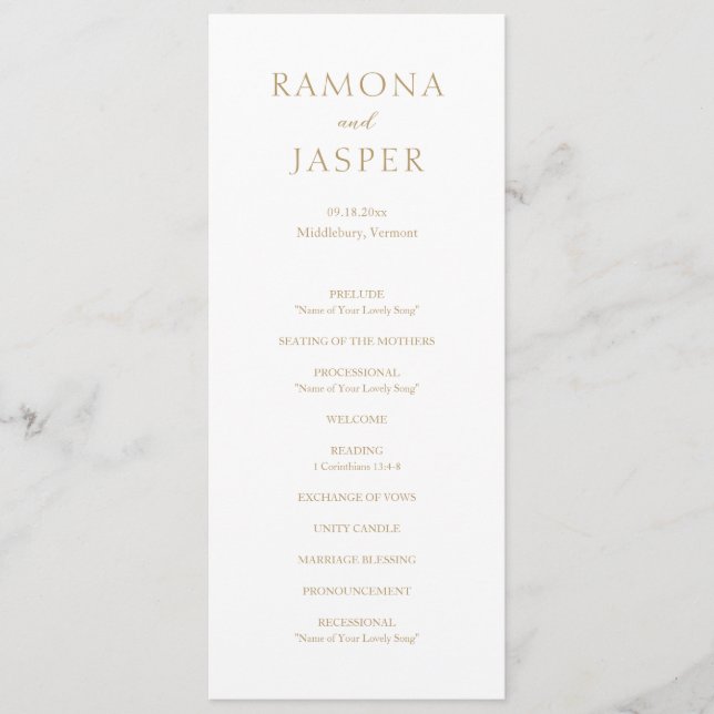 Programa Casamento Simples Dourado Moderno e Ousado (Frente)