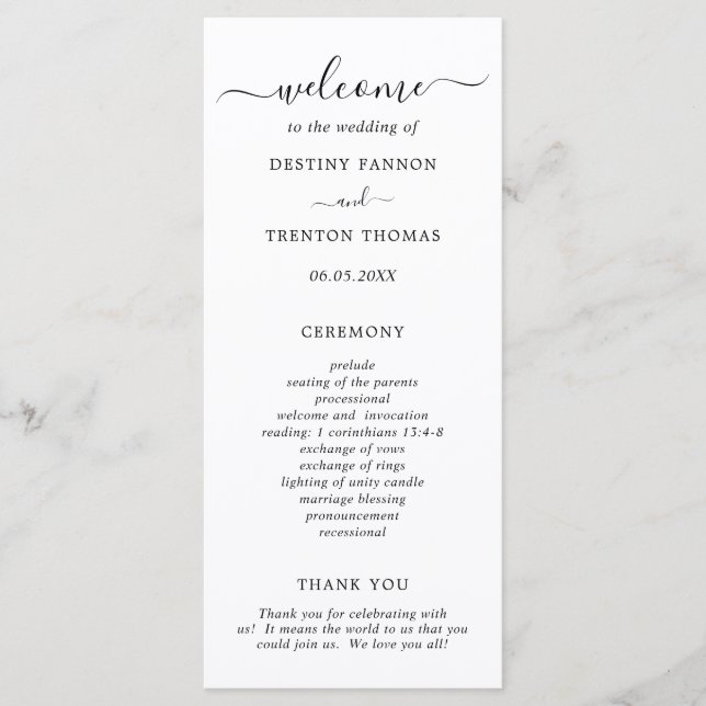 Programa Casamento Simples e Elegante Preto e Branco (Frente)