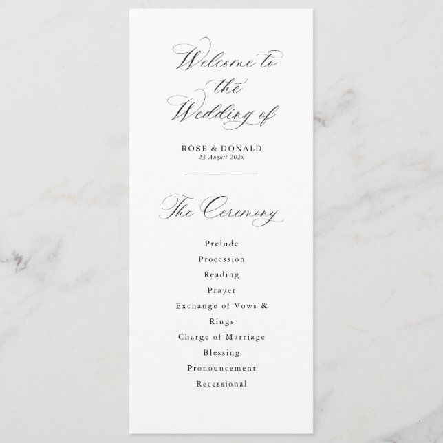 Programa Casamento simples e elegante preto e branco (Frente)