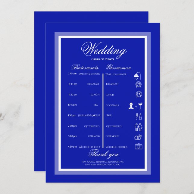 Programa Casamento simples e minimalista azul e branco (Frente/Verso)