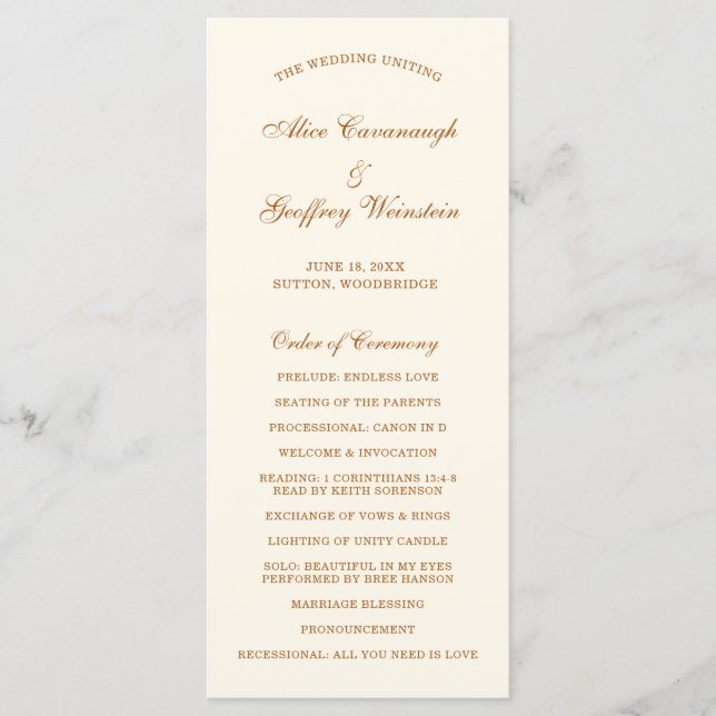 Programa Casamento Simples Marfim Cobre Elegante (Frente)