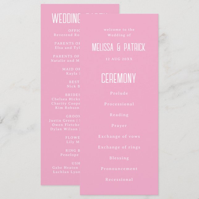 Programa Casamento Simples Moderno Leve Elegante Rosa (Frente/Verso)