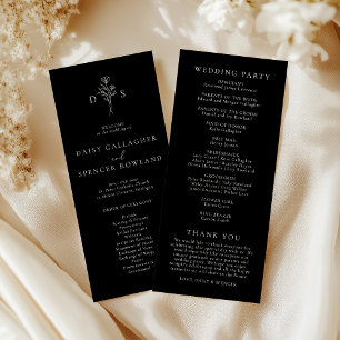 Programa Casamento Simples Negro Moderno com Monograma Alto
