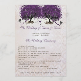 Programa Casamento tema damasco de Pássaros do Amor com Árv