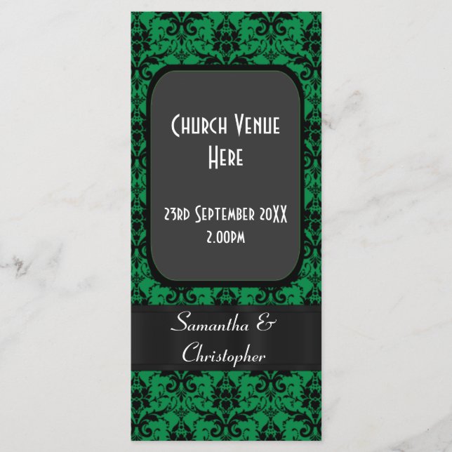 Programa casamento tema damasco preto e verde (Frente)