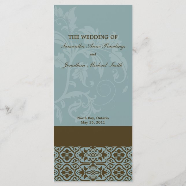 Programa casamento tema damasco - Turquoise Blue & (Frente)