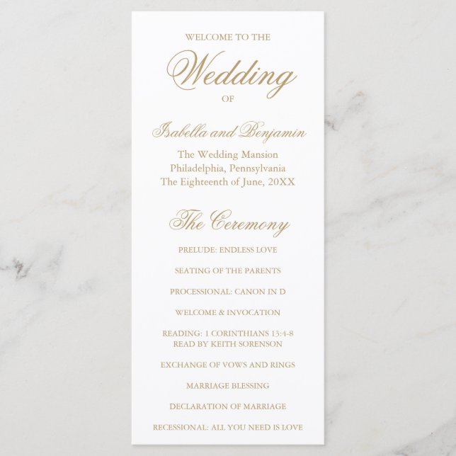 Programa Casamento Tradicional Elegante Formal a Ouro (Frente)