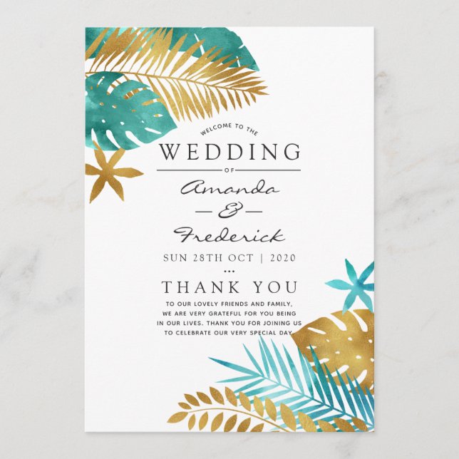 Programa Casamento Tropical em Turquesa e Dourado (Frente)