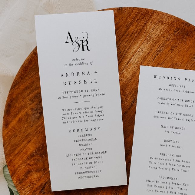 Programa Casamento Único do Rico Formal Elegante Clássico A (ANDREA Classic Elegant Formal Fancy Unique Wedding Program)