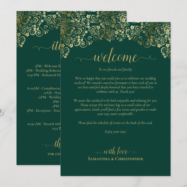 Programa Casamento Verde Esmeralda & Dourado: Boas-Vindas e (Frente/Verso)