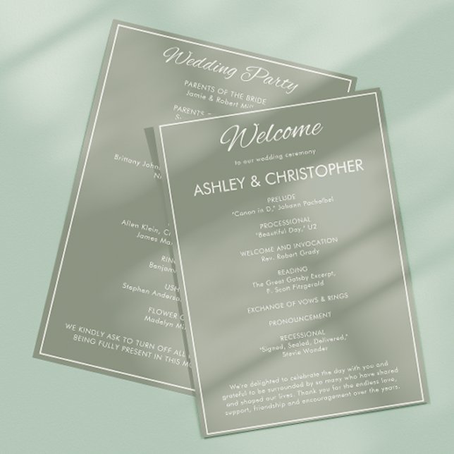 Programa Casamento Verde Sage, Manuscrito Minimalista (Criador carregado)