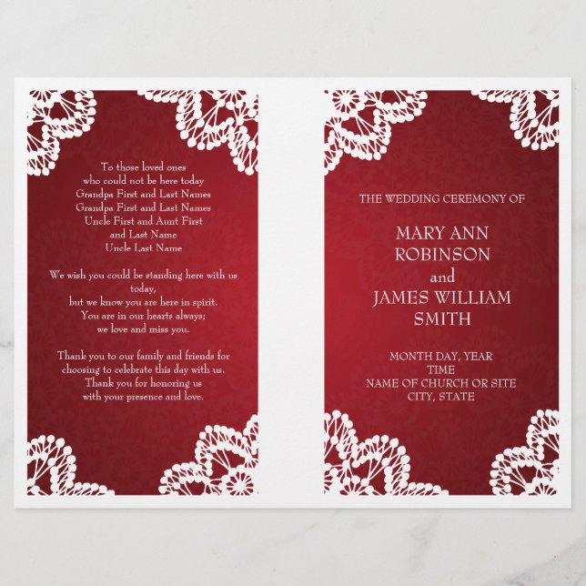 Programa Casamento Vintage Lace Red (Frente)
