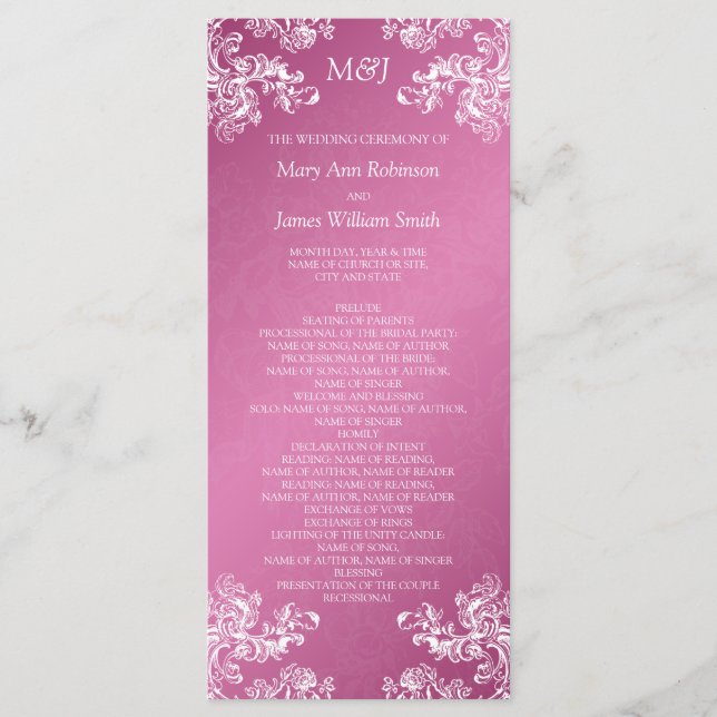Programa Casamento Vintage Swirls 2 Rosa (Frente)