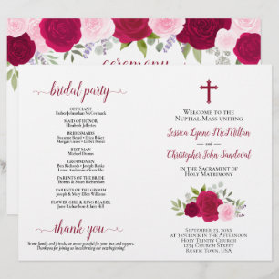 Programa Católico de Casamento de Rosas Magenta e 