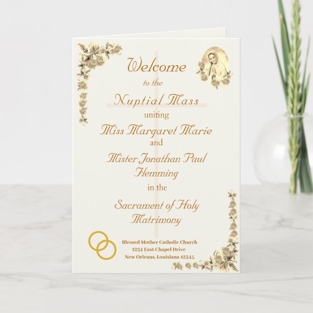 Programa Católico de Casamento Virgem Maria Sepia (Frente)