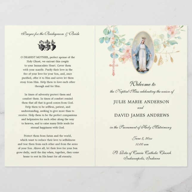 Programa Católico Elegante de Casamento em Massa L (Frente)