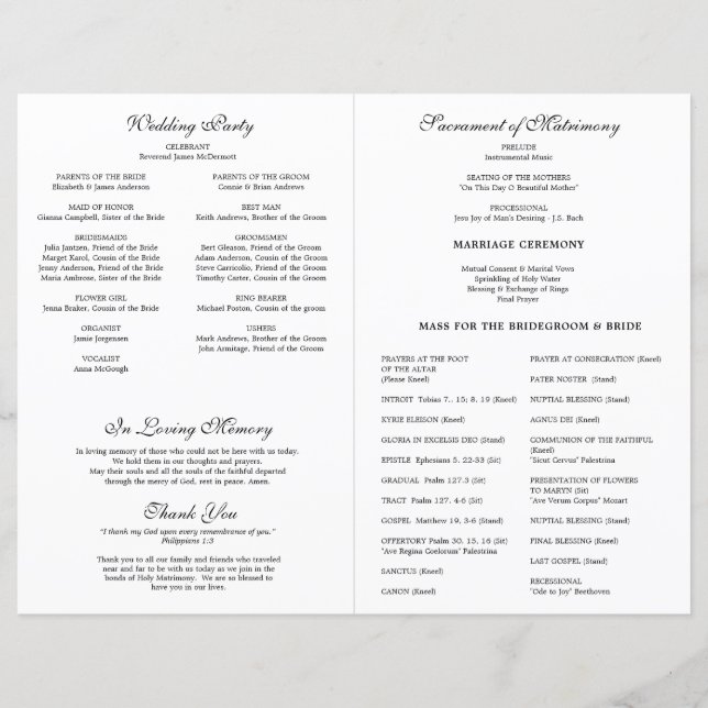 Programa Católico Floral de Casamento em Massa (Verso)