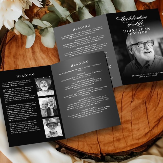 Programa Celebração da Vida Elegante Roteiro 4-Fotos Funera (Criador carregado)