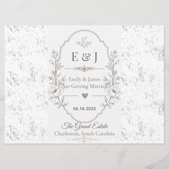 Programa Celebração de Casamento Romântico de Luxo Design (Frente)