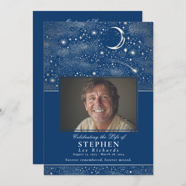 Programa Celebração de Stars da Vida Foto do Funeral (Frente/Verso)