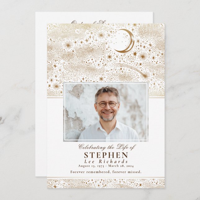 Programa Celebração de Stars da Vida Foto do Funeral (Frente/Verso)