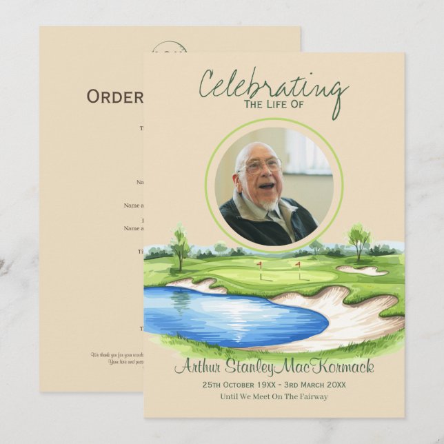 Programa Celebração de Vida Personalizada de Golfe Memorial (Frente/Verso)