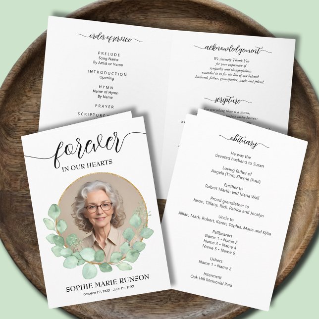 Programa Celebração Moderna do Funeral Fotográfico de Vida  (Modern Celebration of Life photo funeral folded Order of Service programs)