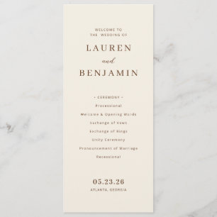 Programa Cerimônia de Casamento Bege Elegante