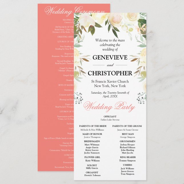 Programa Cerimônia de Casamento Católica de Arca Floral Ele (Frente/Verso)