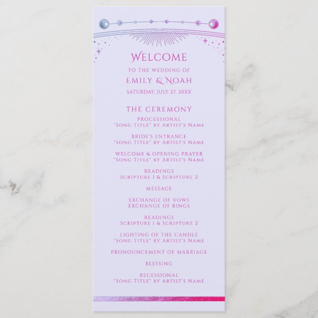Programa Cerimônia de Casamento Celestial Rosa Lavanda (Frente)