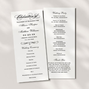 Programa Cerimônia de Casamento com Caligrafia Preta Elegan