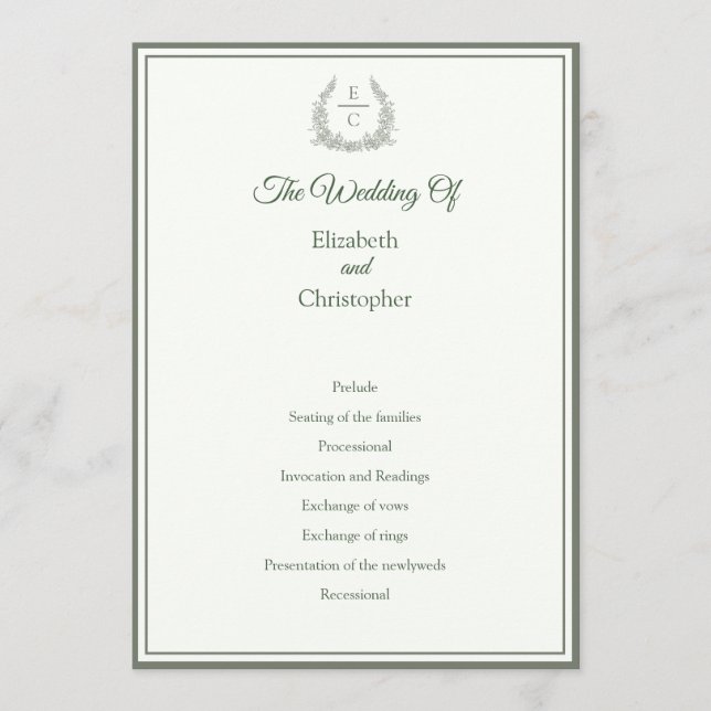 Programa Cerimônia de Casamento com Monograma do Brasão Ver (Frente)