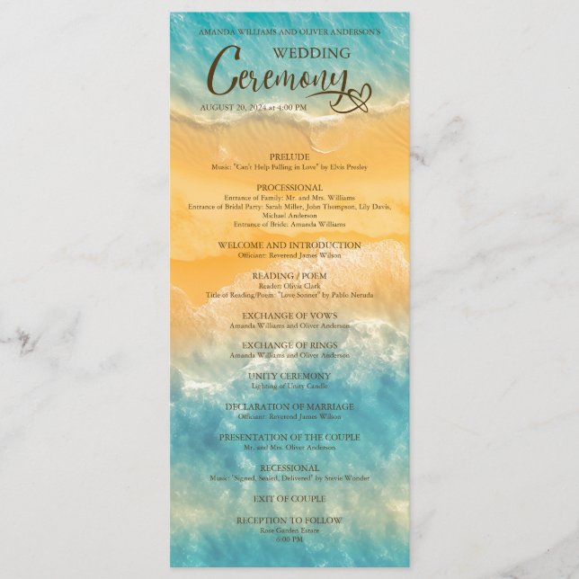 Programa Cerimônia de Casamento com Teal de Ouro Chic Coste (Frente)