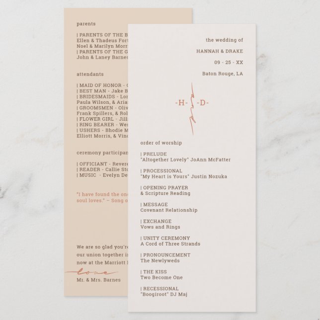 Programa Cerimônia de Casamento Cristão com Cruz Monogramad (Frente/Verso)