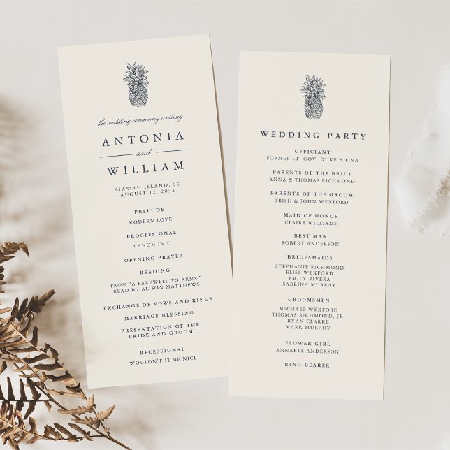 Programa Cerimônia de Casamento de Abacaxi em Vintage (Criador carregado)