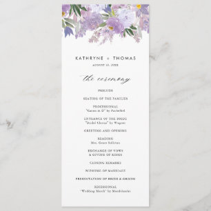Programa Cerimônia de Casamento de Flores Púrpuras com Aqua