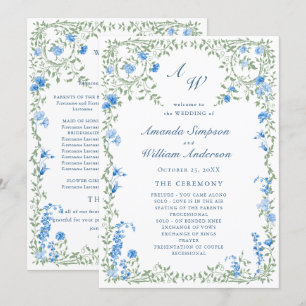 Programa Cerimônia de Casamento de Flores Selvagens de Aqua