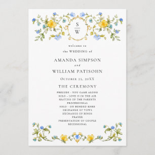Programa Cerimônia de Casamento de Flores Selvagens de Aqua