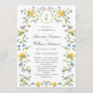 Programa Cerimônia de Casamento de Flores Selvagens de Aqua